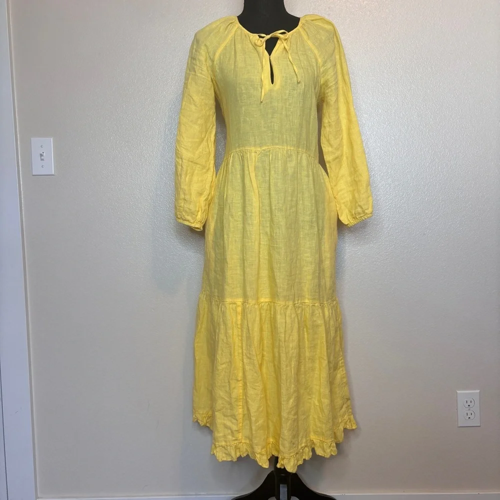 J. Crew 100% Linen Tiered Butter Yellow Dress Size Small XSmall - Picture 2 of 14